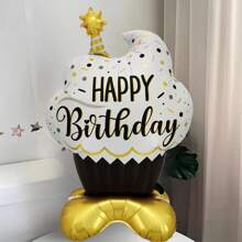 1pc Giant 132cm/97cm Black & Gold Birthday Cake Shape Foil Balloon - Perfect For Party Decor And Photo Prop, Party Decoration Balloon, Holiday Decor Balloon, Birthday Celebration, Birthday Party, Gift Giving, Baby Shower, Bachelor Party