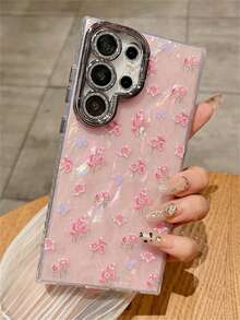 Spring INS Sweet Pink Floral Butterfly Aurora Gradient Shell Pattern Phone Case Compatible With Samsung Galaxy S25 S24 Ultra Plus S23Ultra S25Ultra Luxury Shiny Glitter Camera Lens Bracket Protect Hard Back Cover - Hồng - Xem 6