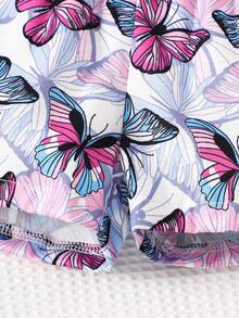 2pcs Infant Girls' Casual Bow Knit Top And Sunflower Printed Shorts Set - Purple - View 9