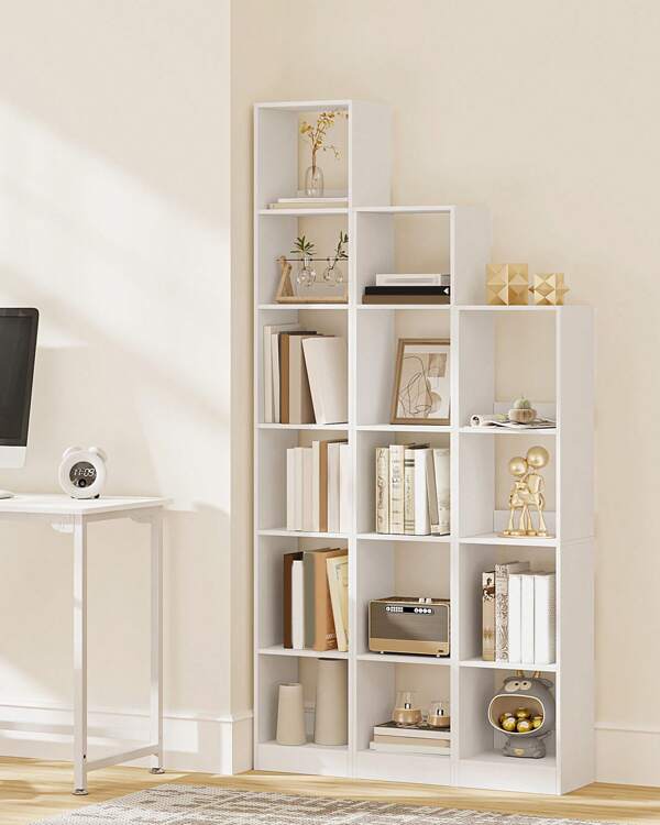 Bücherregal, Bücherschrank,Würfelregal,Modernes offenes Regal aus Holz, Aufbewahrungsregale und Präsentationsregale für Wohnzimmer, Home Office, Schlafzimmer, Weiß