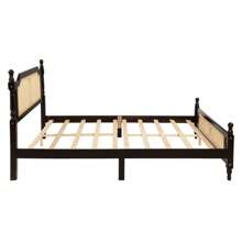 Queen Pine Wooden Bed With Rattan Headboard And Footboard, With Central Enhanced Bed Platform,Espresso