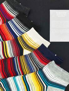 5pcs/Set Men's Striped Rainbow Multicolor Stripes Patchwork Casual Boat Socks - Multicolor - View 5