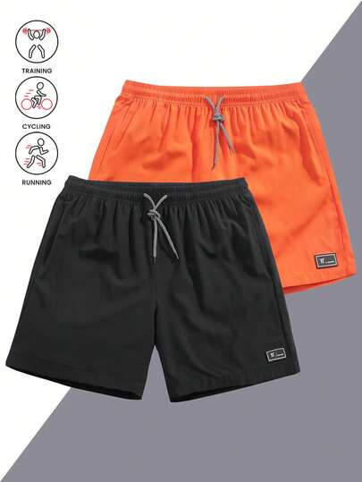 2 件装男士轻质抽绳运动短裤，透气快干，适合夏季海滩和高尔夫，纯色口袋，有弹性