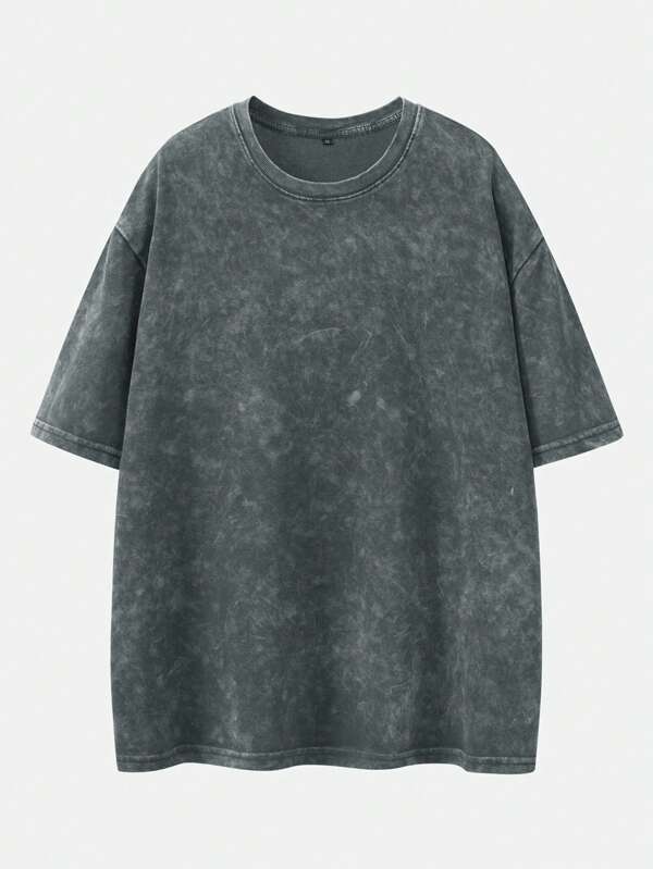 Shwiy Men's Washed Black Short Sleeve Tshirt, Simple Distressed Post-Apocalyptic Style, Suitable For Daily, School, Casual Wear