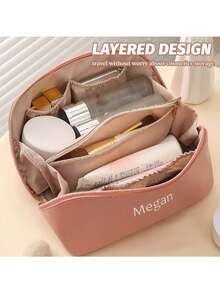 Bolsa de cosméticos de cuero bordada personalizada, bolsa de maquillaje personalizada para mujeres, bolsa única para damas, organizador de bolsa personalizado con nombre - Bolsas de almacenamiento personalizadas - Ver 10