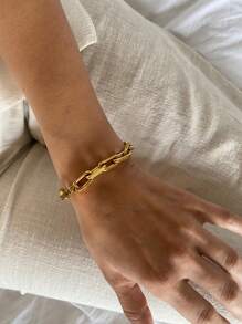 1pc 18K Gold Plated Chain Bracelet, Thick Link Bracelet, 6.5" Statement Bracelet, Stainless Steel Jewelry, Christmas Gift For Her