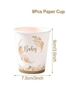 Juego desechable de vajilla de papel con decoración floral para fiesta de ducha para chicas, que incluye: 8 platos de papel de 7 y 9 pulgadas, 8 vasos de papel, 16 servilletas marrones. Suministros decorativos para fiesta de cumpleaños, revelación de género, ducha nupcial u otras celebraciones en el hogar.