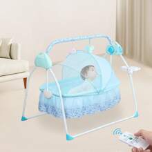 Electric Crib Cradle Infant Rocker Bed Baby Cradle +Music+ Mat Auto Baby Swing - Blue - View 1