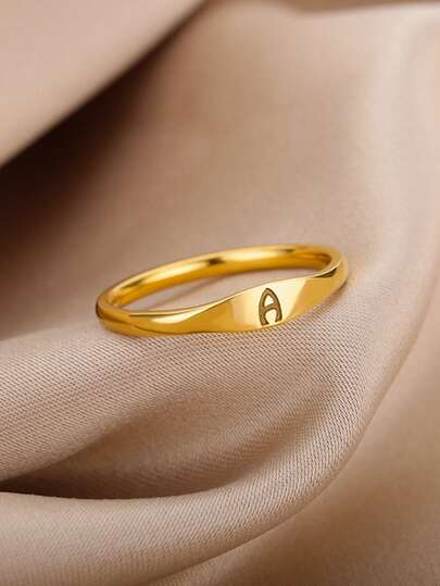 18K Gold Plated Stainless Steel Mini Letter Rings, Simple Letter Wedding Jewelry, Elegant Party & Holiday Accessories, Christmas Gift For Mom/Daughter/Best Friend