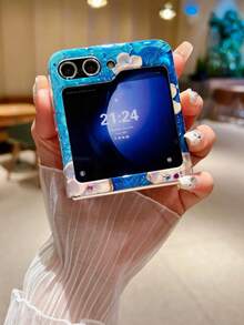 1pc Blue Light Resin Oil Painting White Flower Phone Case Compatible With Samsung Galaxy Z Flip, Samsung Galaxy Z Flip 7, Samsung Galaxy Z Flip 5/4 - Blue - View 8