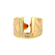 Cubic Zirconia Letter Decor Ring - Yellow Gold - View 22