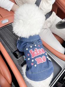 1pc Pet Clothes, Dog Cat Outfit, Small Dog Puppy Outdoor Stylish Casual Fashion Cute Pet Jacket Soft Bomber Coat - Blue - View 9