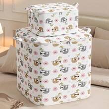 1pc Large Capacity Foldable Storage Bag With Sloth Pattern - Fabric Storage Box For Bedroom, Laundry Room, Closet - Weather-Resistant Under-Bed Storage, Suitable For Bedding, Clothes, Blankets, Toys - White - View 4