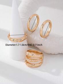 4件套女士简约圆形戒指套装 - 金色 - 查看 3
