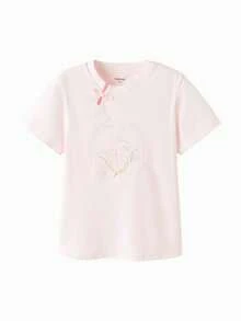 Balabala 女孩刺繡短袖T恤，優雅傳統風格 - 粉紅 - 查看 4