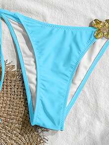 Women's Sexy Swimsuit, Suitable For Various Occasions From Pool To Beach In Summer, Basic Elegant Bikini Decorated With Shiny Lotus Flower Pattern. - Blue - View 7