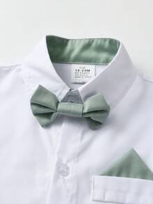 2 件套年轻男孩绅士服装 - 长袖衬衫配蝴蝶结和吊带裤，时尚，适合生日派对、婚礼、洗礼 - 綠色 - 查看 7