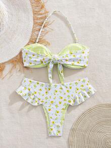 New Fashionable Sexy Ruffled Print Women's Bikini Swimwear - Multicolor - View 2