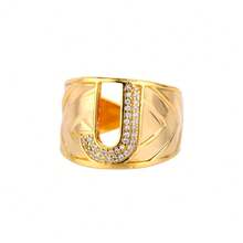 Cubic Zirconia Letter Decor Ring - Yellow Gold - View 25