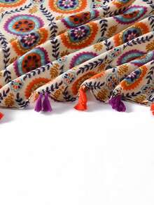 1 件女士波西米亚风圆形几何拼接雪纺防晒披肩围巾