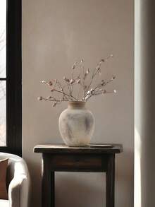 1pc Japanese Wabi-Sabi Style Round Belly Narrow Mouth Ceramic Vase, Suitable For Homestay Art Decor, Living Room Tabletop Flower Arrangement, Foyer Ambiance Decor, Home Decor, Room Decor, Glass Vase - Multicolor - View 7