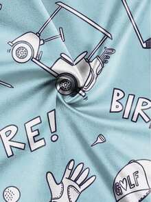 Bộ đồ nam gồm áo polo khóa kéo và quần short dây rút in họa tiết ngộ nghĩnh, phong cách nghỉ dưỡng thường ngày. - Nhiều màu - Xem 5