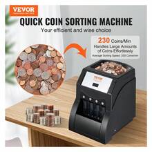 Clasificador de monedas de dólares estadounidenses, máquina clasificadora de monedas para monedas de USD de 1, 5, 10 y 25 centavos, clasifica hasta 230 monedas/min, máquina clasificadora y enrolladora de monedas que puede contener 200 monedas, incluye 4 tubos para monedas, color negro 230 piezas - Multicolor - Ver 2