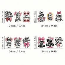 12PCS UV DTF Transfer Sticker Set - Christian Inspirational Bible Verses Themed For Glasses, Mugs & DIY Crafts, With Pink Bows Christian Phrases Design DIY Craft Transfer Paper | Elegant Transfer Paper Set | Glossy Finish - Multicolor - View 2