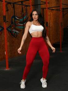High Waist Gym Leggings - Fiery Red - View 3
