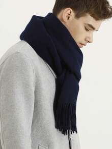 Men's Scarf Pashmina Shawl Scarf Long Winter - Navy Blue - View 2
