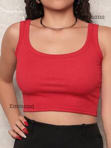Kit 2 Cropped Canelado Regata Feminino Blusa Básica Camiseta Curta Croped Casual - Cinza/Vermelho - Visão 6