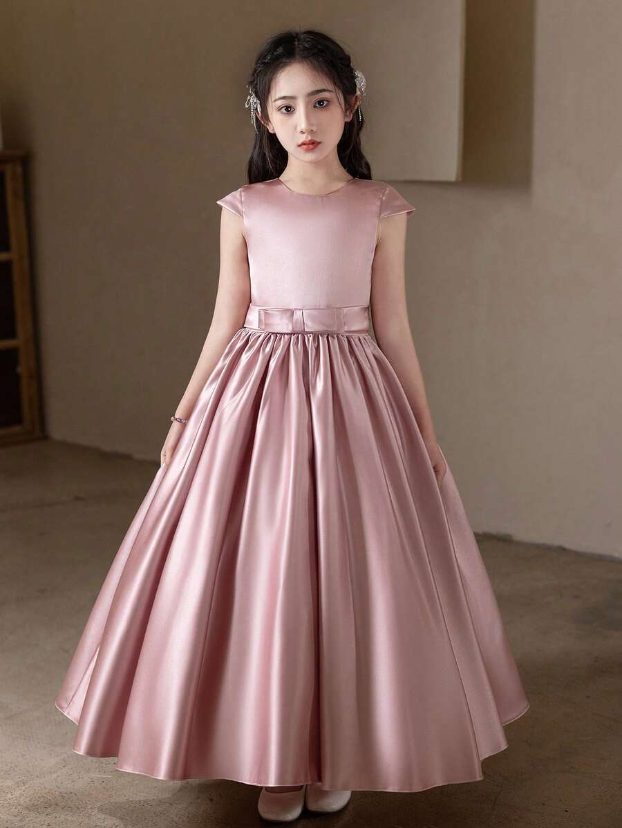Teen Girls' Lotus Root Pink Long Dress, Birthday Party/Wedding/Evening Gown - 藕粉色 - 查看 1