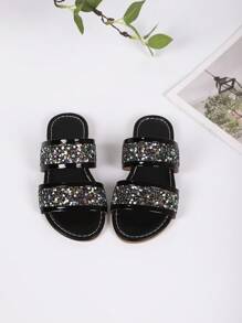 A Pair Of Stylish Girls Diamond Decorative Casual Slippers, Suitable For Vacation Play