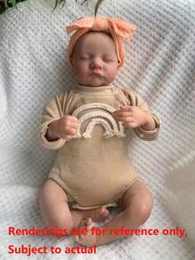 Realistic 48cm 19inch Soft Vinyl Reborn Baby Sleeping Doll With 3D-Painting Skin And Visible Veins Cute Dress Up Cloth Body Toy Birthday Gift For 3+ Girl (Some Parts Random) - Brown - View 2
