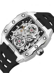 MEGIR Modny Mechaniczny Zegarek Dla Mężczyzn Wydrążony Automatyczny Sportowy Zegarek Na Rękę Świecący Wodoodporny Silikonowy Pasek Zegara Prezenty Męskie