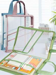 1 Pc Plain Color PVC Plastic Storage Bag, A4 Handbag File Folder With Zipper, Student Exam Use, Subject Organization, Waterproof Document Holder, All Season - Multicolor - View 3