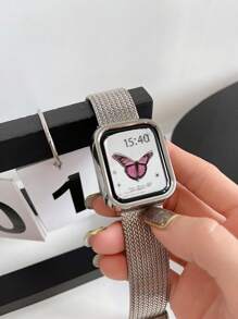 Hard Material Electroplated Gold Hollow Frame Protective Frame Compatible With Apple Watch Case Ultra 10 SE 9/8/7/6/5/4/3/2/1 Compatible With Apple Watch Case Smart Watch 40 MM/41mm/42 MM/44 MM/45 MM/46 MM Ultra-Thin Cover Shockproof Bumper Case Leisure Anti-Shock Anti-Scratch Anti-Collision Sensitive Touch ((No Glass) Compatible With IWatch For Woman Men