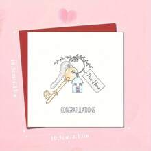 1 pièce Carte d'inspiration "Friends" "Félicitations pour votre nouvelle maison" avec illustration de clé et de maison - cadeau parfait pour le nouvel emménagement, carte de félicitations pour les nouveaux propriétaires (avec enveloppes rouges)