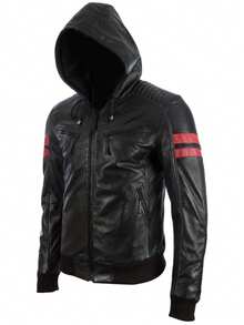 AVIATRIX Men's Real Leather Hood Bomber Jacket 2VQ9 Black - Black - View 2