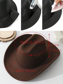 1pc Unisex Solid Boho Cowgirl Hat Cowboy Hat Ridge Wide Brim Handmade Plain Fedora Hat Jazz Panama Hat Soft Felt Hat Western Suitable For Daily Use - 咖啡棕 - 查看 4