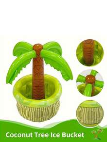 1pc Inflatable Palm Tree Design Insulated Drink Cooler, Summer Outdoor Party Beer Ice Bucket - Green - View 3