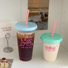 1pc Home Kitchen Large Capacity Water Cup With Straw, Plastic Portable Coffee Cup For Women - Multicolor - View 6