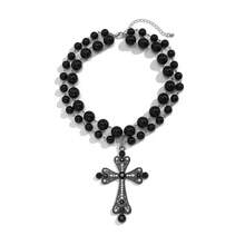 1pc Punk/Goth Style Exaggerated Faux Pearl Cross Multi-Layer Necklace For Women - Black - View 4
