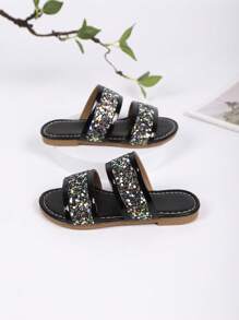 A Pair Of Stylish Girls Diamond Decorative Casual Slippers, Suitable For Vacation Play