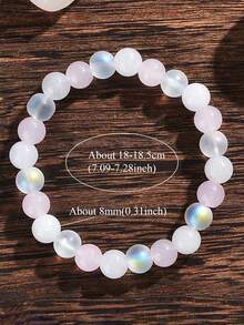 1pc Matte Moon Stone Women Wisdom Bracelet 8mm Rose Quartz & White Jade New Beginnings, Soothing,Clarity, Emotional Balance Beaded Fashion Jewelry Festival Gifts For Women Men - Multicolor - View 5