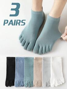 3 Pairs Men's Breathable Mesh Solid Color Cotton Toe Socks, Antibacterial Moisture-Wicking Casual Short Socks, Suitable For Spring, Summer And All Seasons - Multicolor - View 1