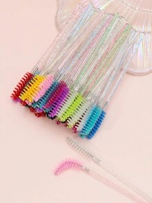 50支睫毛膏刷、10色眼影刷、一次性迷你眼影棒、唇部化妆刷套装、纤长眼影刷、黑色和多色精准眼影化妆工具、卷翘眼影刷、舒适耐用睫毛膏刷 - 彩色 - 查看 3