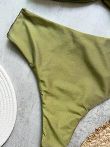 Women's Solid Color Tied Metal Decor Bikini Top And Bottom Swimwear Set