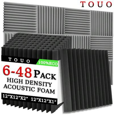  TOUO Triangulärt spår akustiskt skum 6-48 st högdensitet 12"X12"X1"/2"/3" ljudabsorberande skum 8 färger musikstudio akustisk behandling svampdyna ljudisolerad heminredning