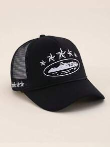 1pc Embroidered 5-Star Baseball Cap With Mesh Breathable Fabric, Adjustable Visor Sun Hat For Outdoor Travel Beach, Suitable For Men & Women, Y2K Style